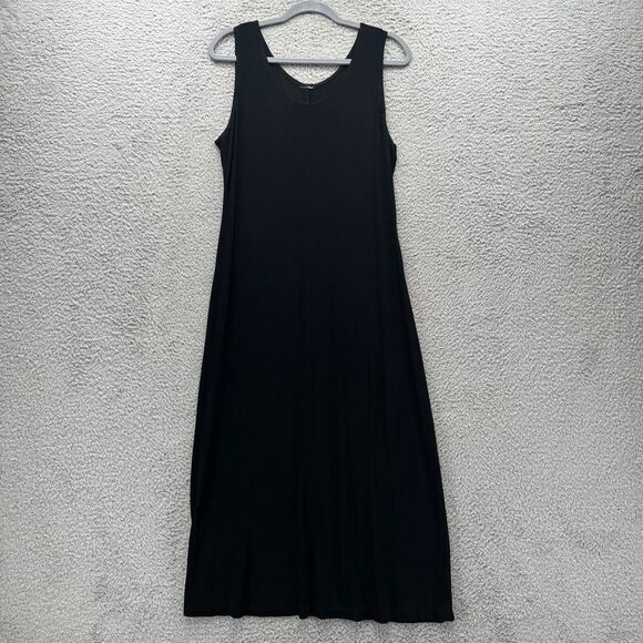Classic‎ Black Sleeveless Maxi Dress A-Line Flowy Tank Long Casual slinky goth - Picture 1 of 7
